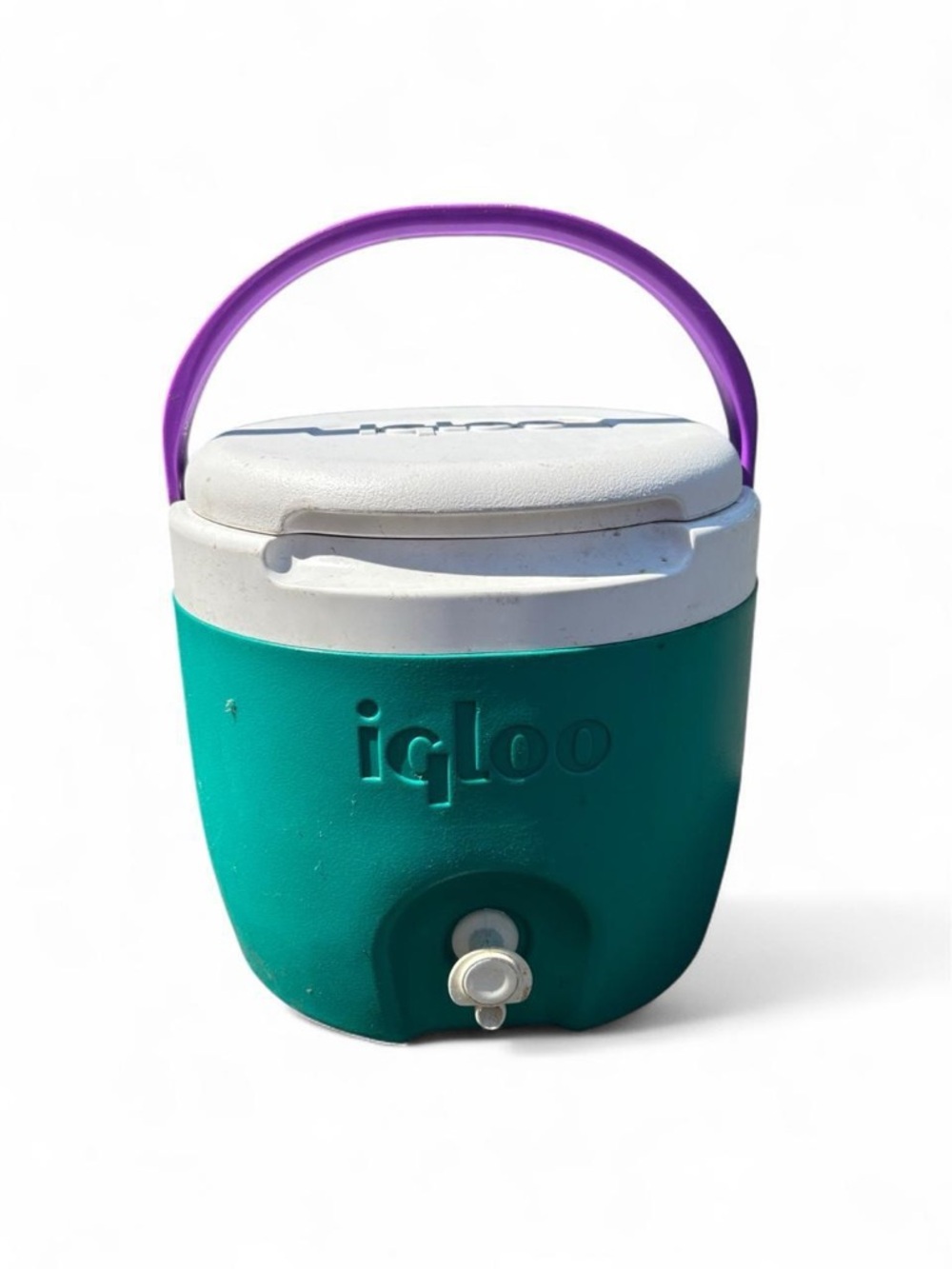 Vintage Igloo Plastic Beverage Cooler Water Jug Teal Purple 90s Camp Nostalgia